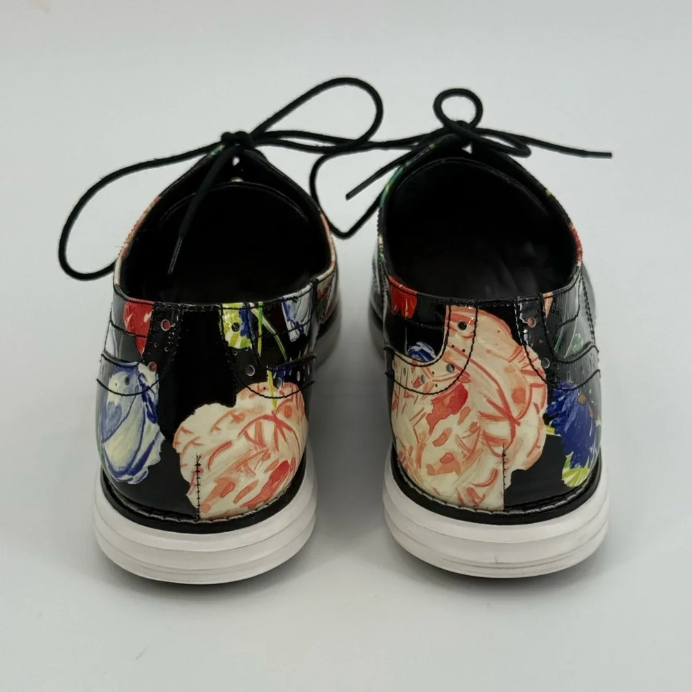 Cole Haan Grand.OS Wingtip Oxford Floral Patent Leather Lace-Up Brogue Shoes